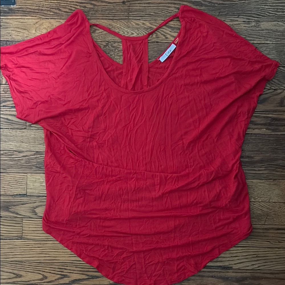 Dex Red Asymmetrical Cut Out Blouse